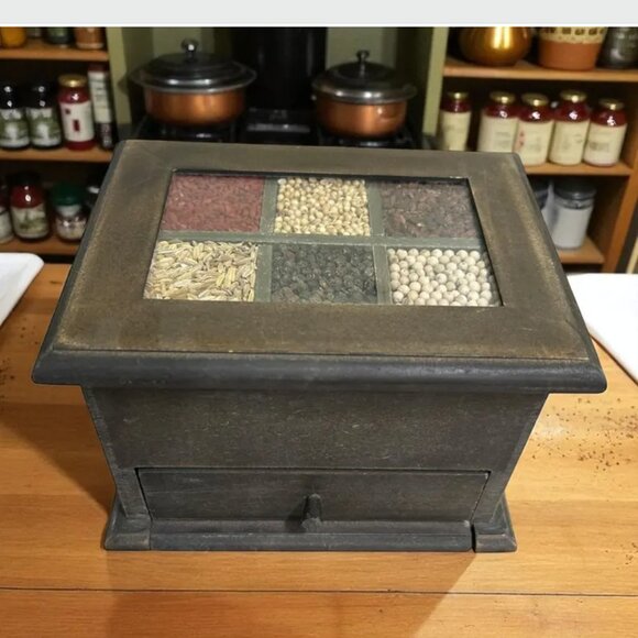 Vintage Glass Pane Grain Wood Storage Box - Picture 1 of 8